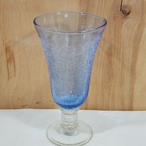 Hand Blown Blue Crackle Art Glass  Ice Tea Footed Tumbler 7.5" water goblet